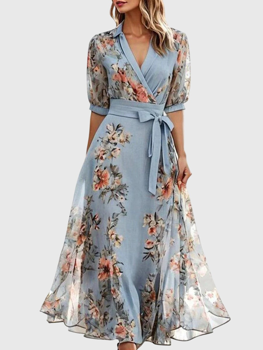 Carmen – Midi Dress with Floral V-Neck Design