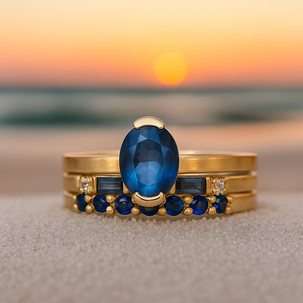 Golden Ocean β Artisan Ring Featuring a Blue Stone and Elegant Gold Finish