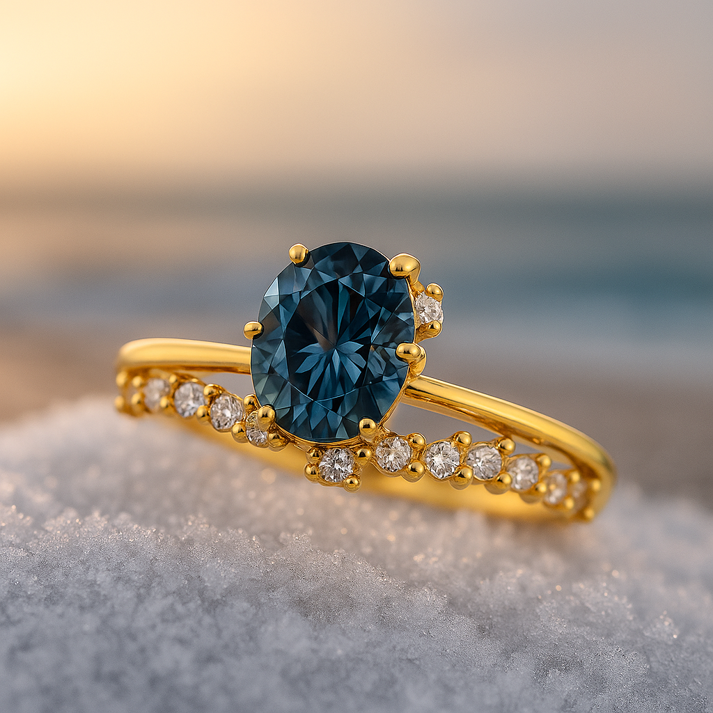 Sea Star β Elegant Gold Ring Featuring Blue Crystal and Zirconia Accents