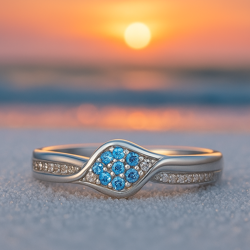 Silent Waves β 925 Silver Ring Adorned with Blue Crystal