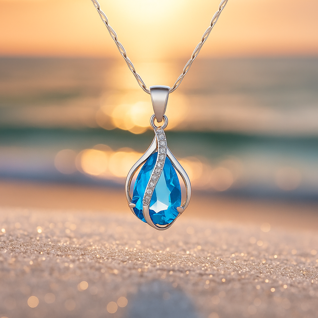 Radiant Blue Zircon Necklace with Silver Finish