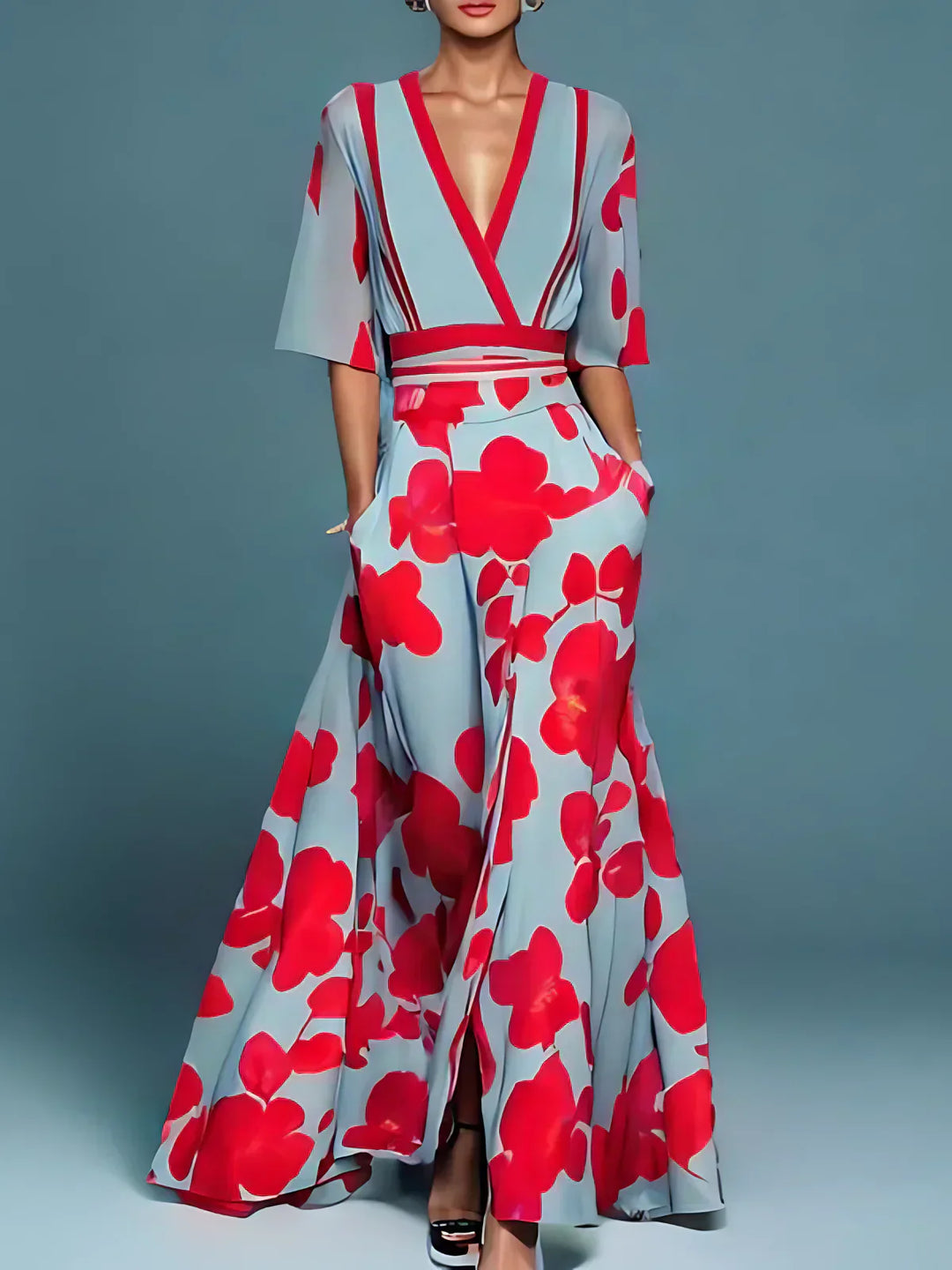 Floral V-Neck Tiara Dress