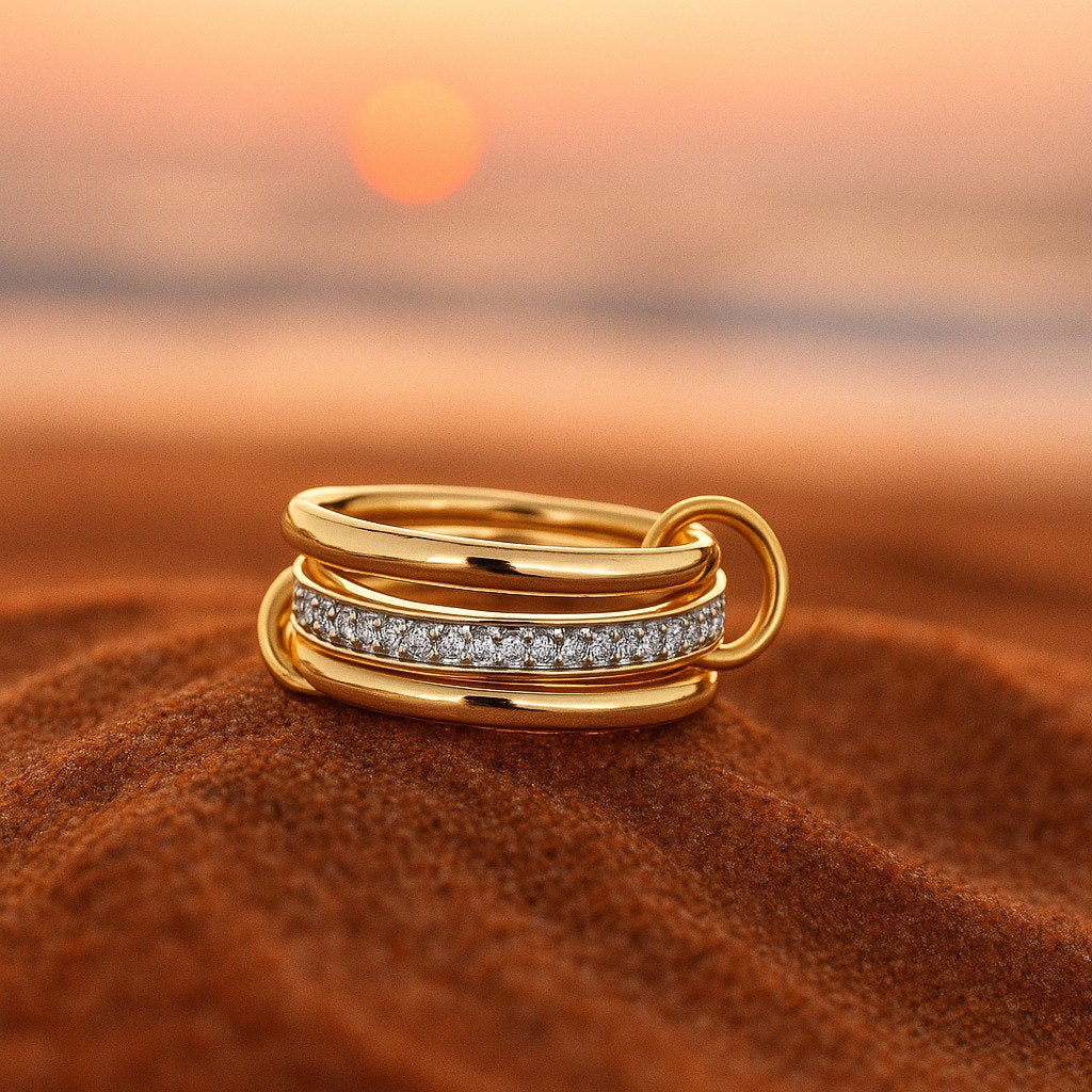 Nori | Elegant Golden Triple Ring Adorned with Zirconia