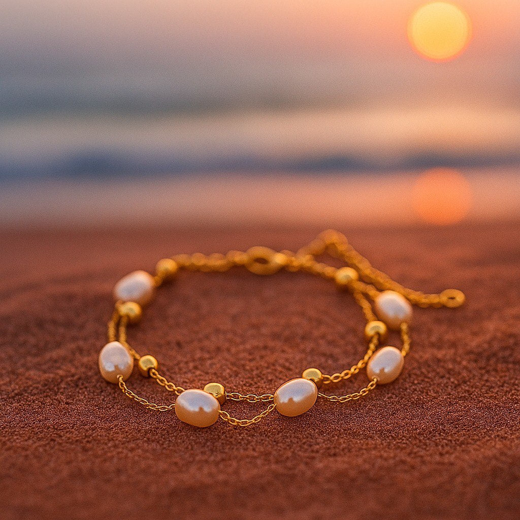 Summer Elegance: Golden Pearl Bracelet