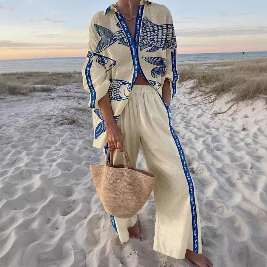 Yazette™ | Printed Sky Blue Loungewear Set
