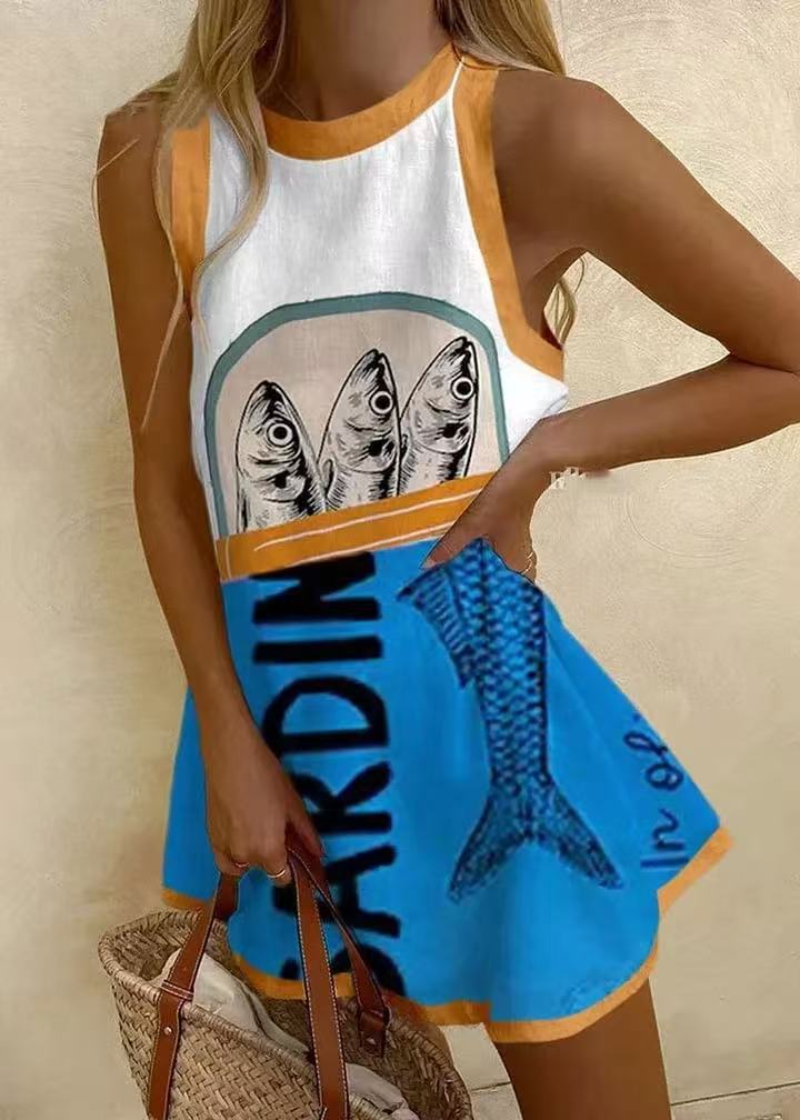 Isoria™ | Blue Patterned Mini Dress