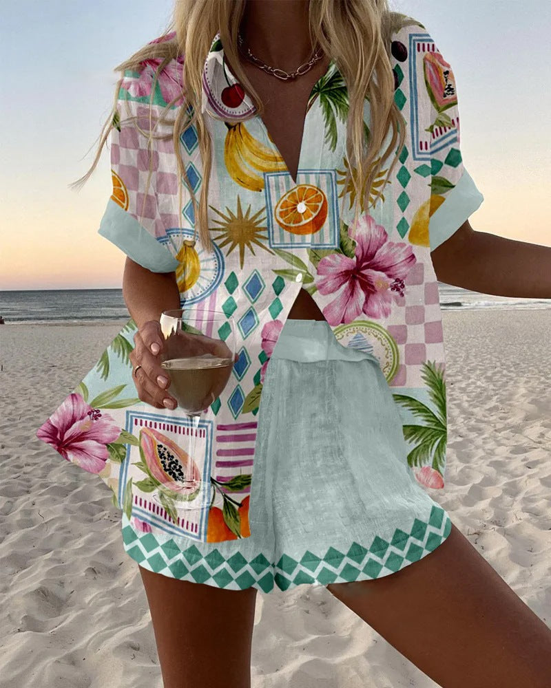 Maevin™ | Breezy Linen Set Featuring Vibrant Fruit Print