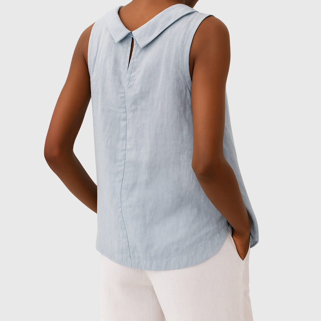 Camellia – Sleeveless Top with Roll Collar
