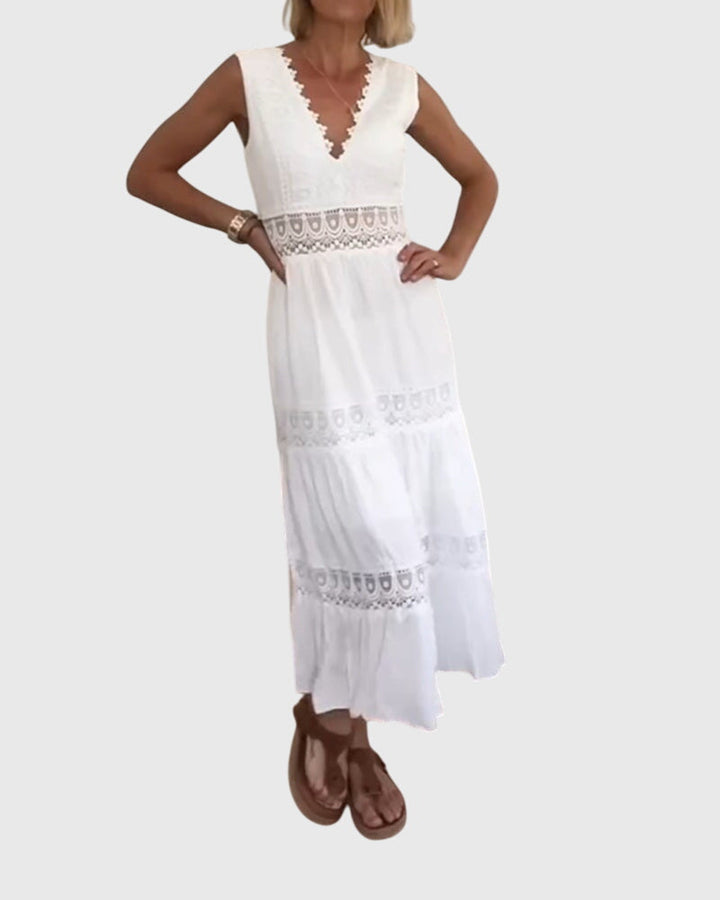 Alexandra - Elegant White Plunge Dress