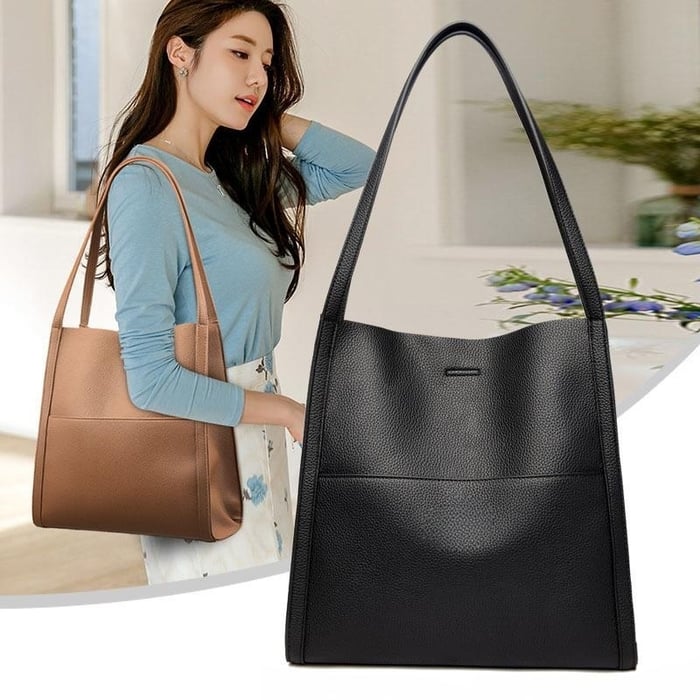 Classic Solid Color Genuine Leather Shoulder Bag
