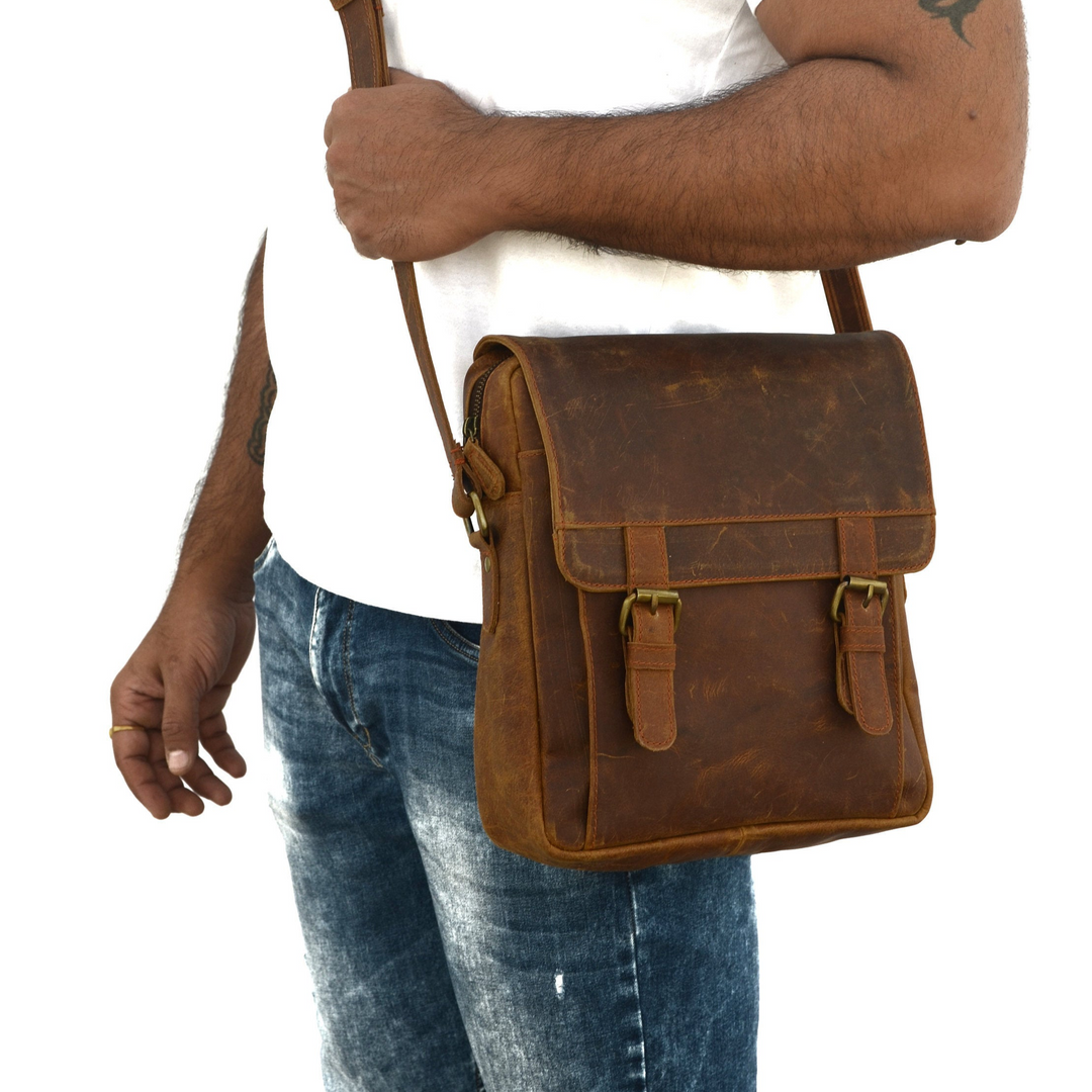 Retro Brown Leather Crossbody Bag