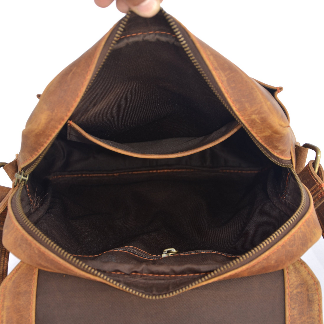 Retro Brown Leather Crossbody Bag