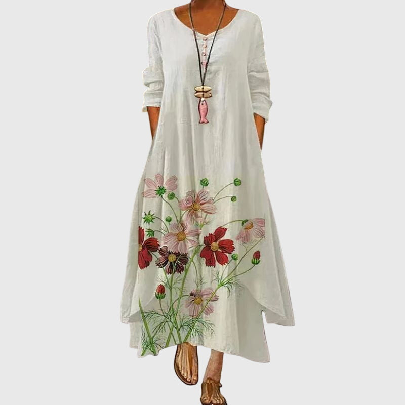 Alexandra - Women's Printed Maxi Dress with Long Sleeves for Summer