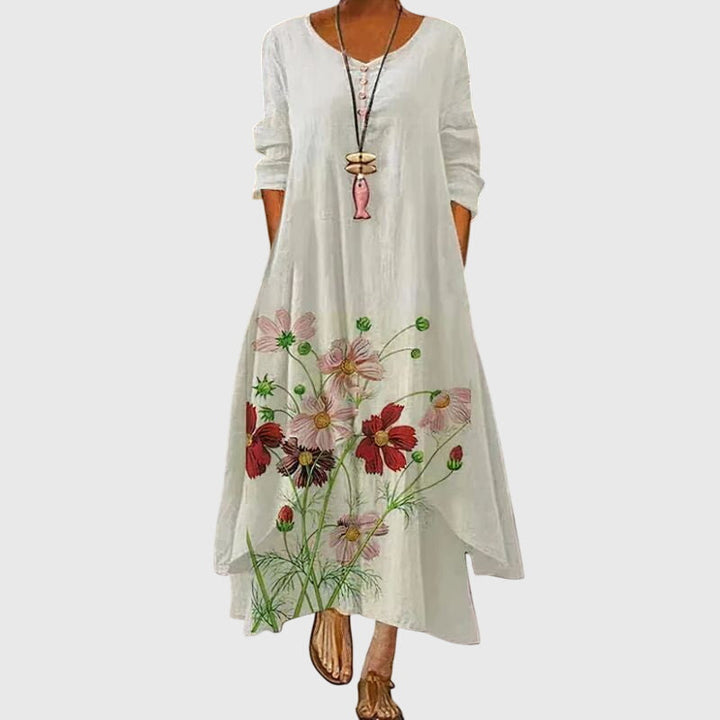 Alexandra - Women's Printed Maxi Dress with Long Sleeves for Summer