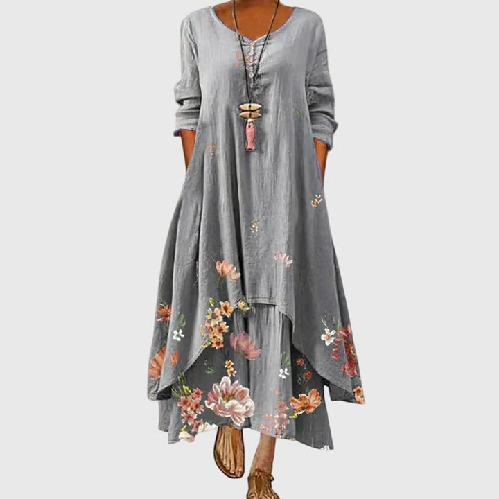 Alexandra - Women's Printed Maxi Dress with Long Sleeves for Summer
