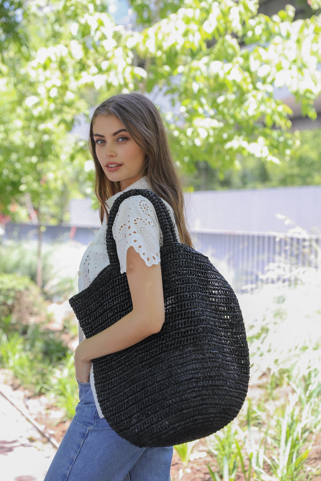 Elegant Black Raffia Wallet