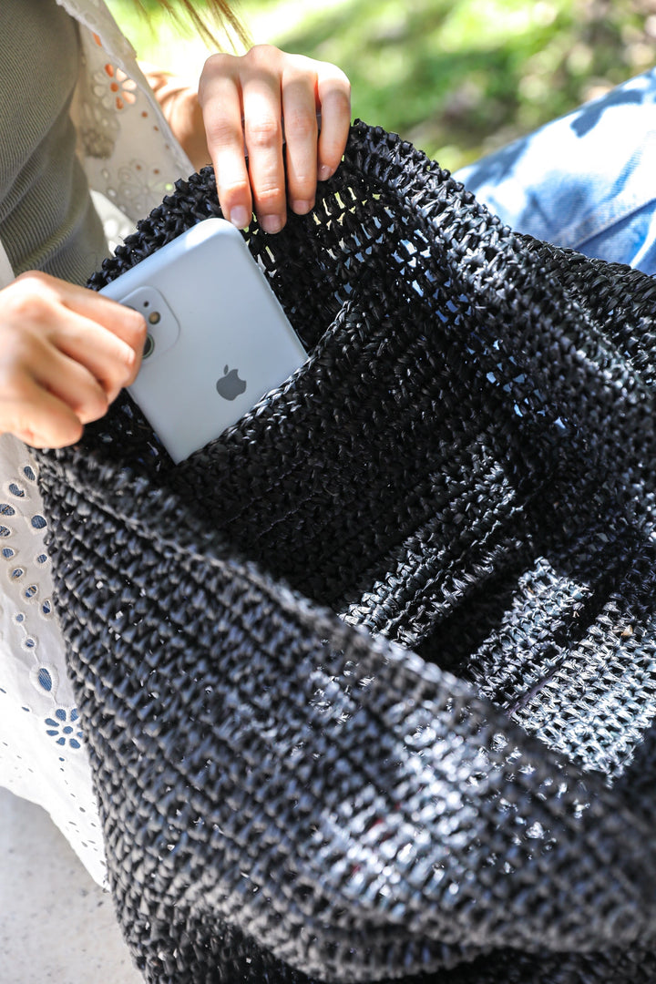 Elegant Black Raffia Wallet