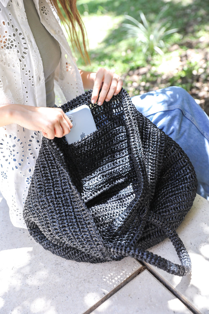 Elegant Black Raffia Wallet
