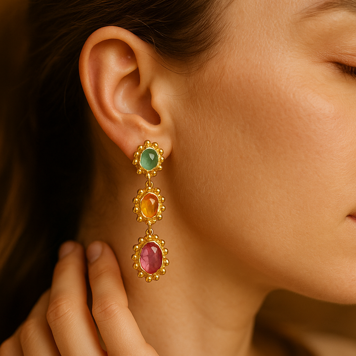Undine | Gold-Plated Drop Earrings Featuring Vibrant Colored Stones