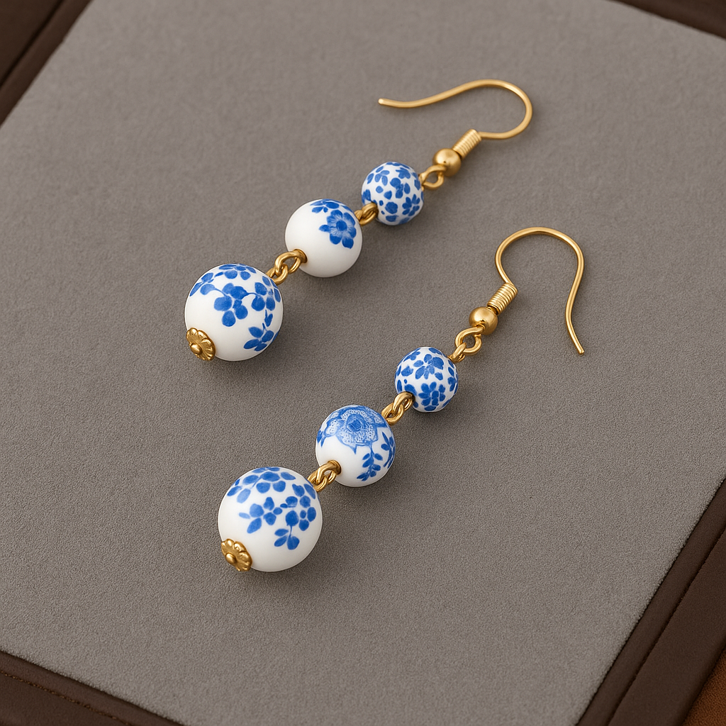 Nixie | Blue & White Dangle Earrings