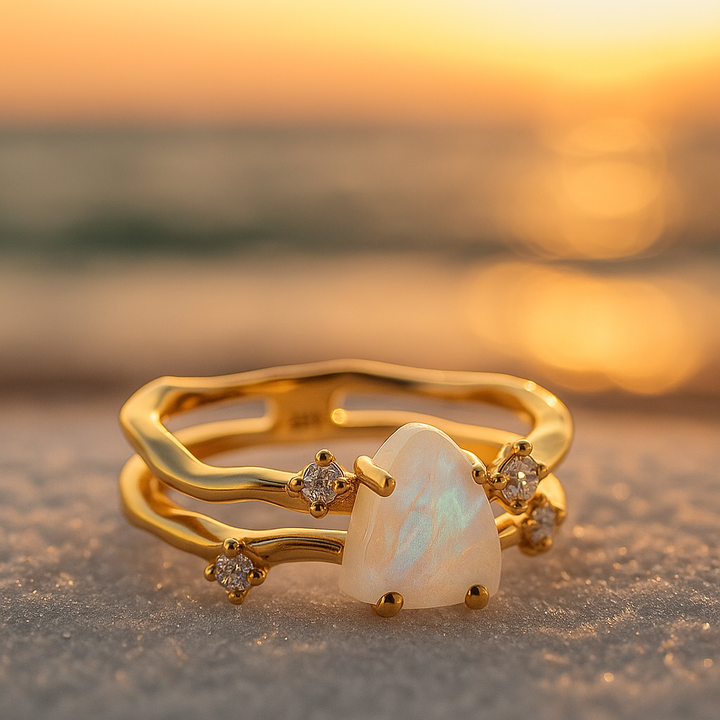 Azure | 925 Silver Golden Ring with Moonstone
