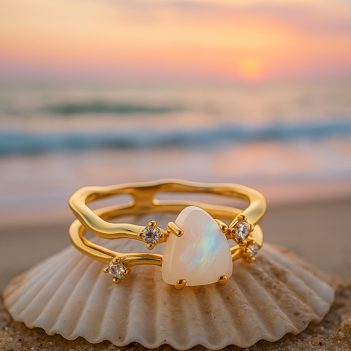 Azure | 925 Silver Golden Ring with Moonstone