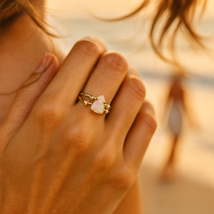 Azure | 925 Silver Golden Ring with Moonstone