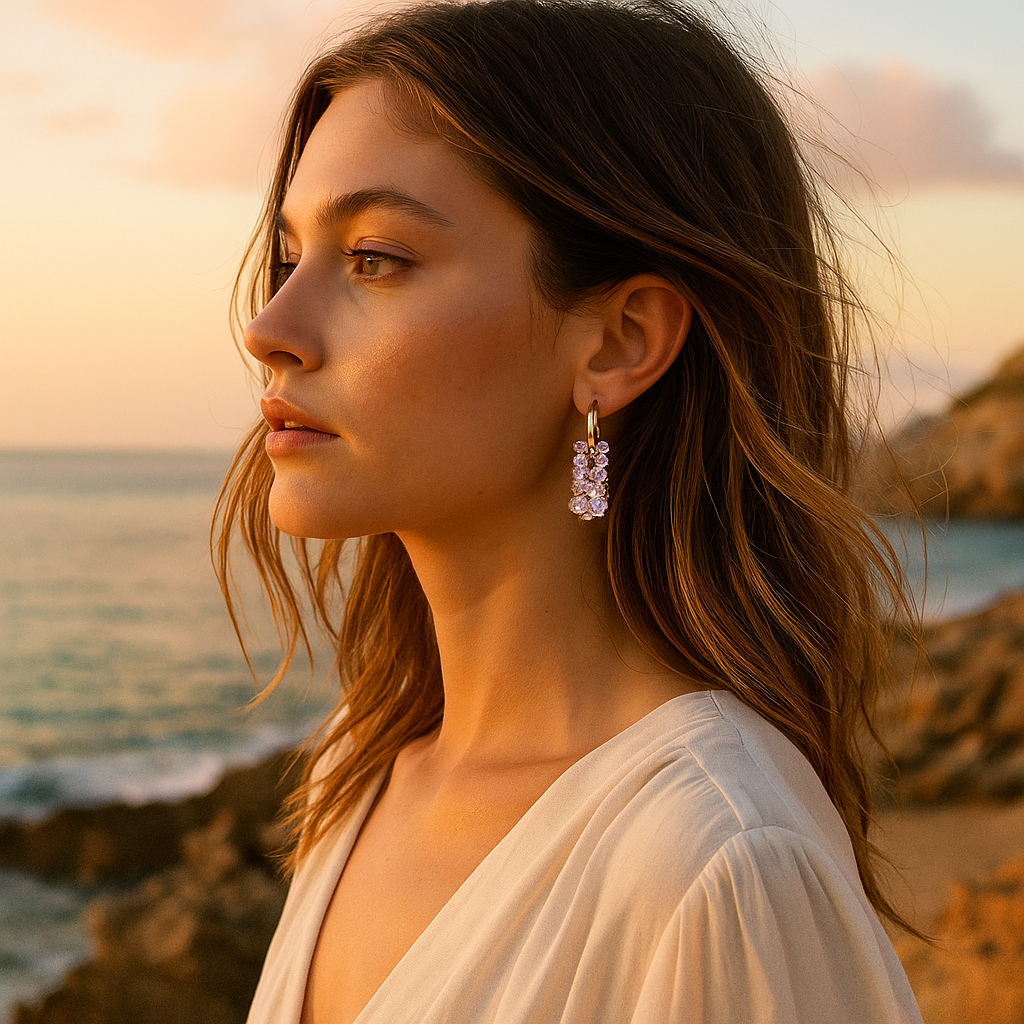 Lilac Stone Earrings with Pearl Accents