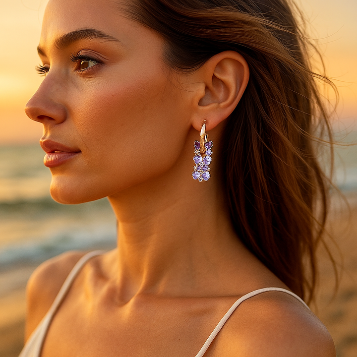 Lilac Stone Earrings with Pearl Accents
