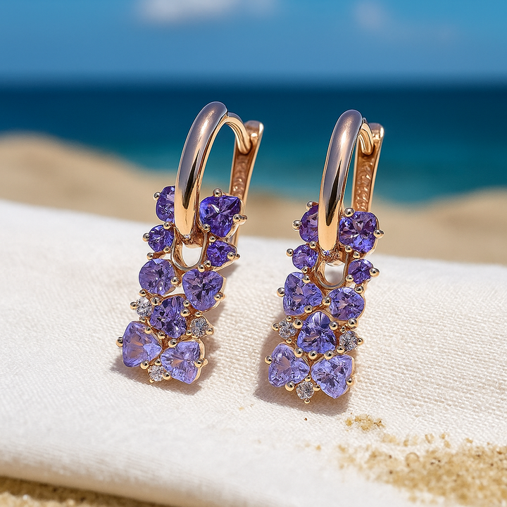 Lilac Stone Earrings with Pearl Accents