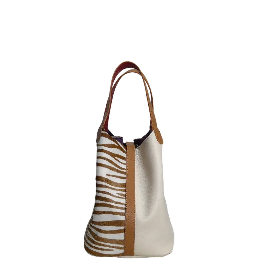 Eva Zebra Leather Women's Bag in Talc