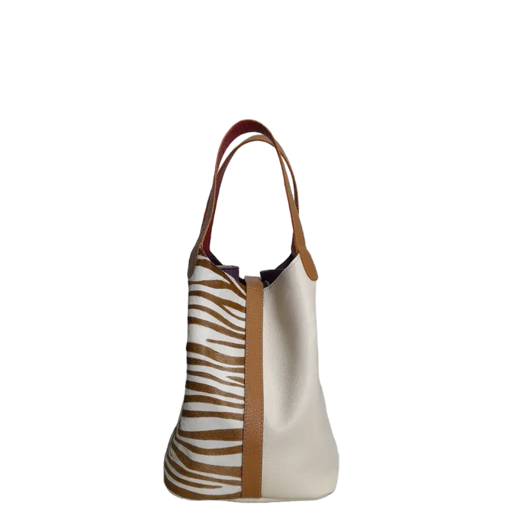 Eva Zebra Leather Women's Bag in Talc