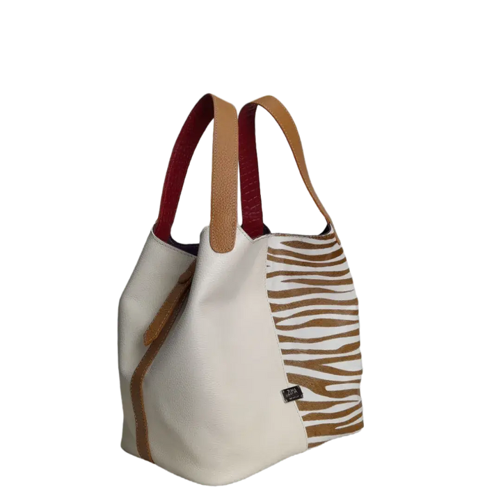 Eva Zebra Leather Women's Bag in Talc