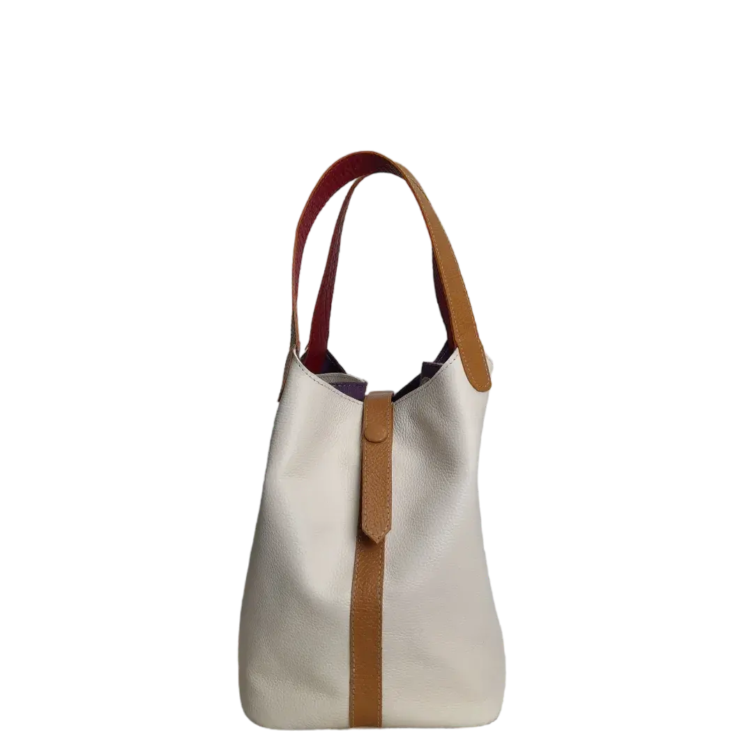 Eva Zebra Leather Women's Bag in Talc
