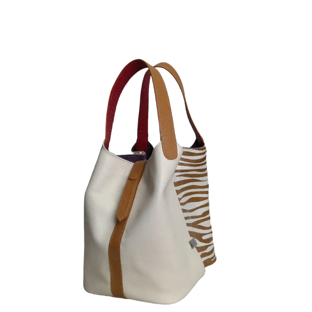 Eva Zebra Leather Women's Bag in Talc