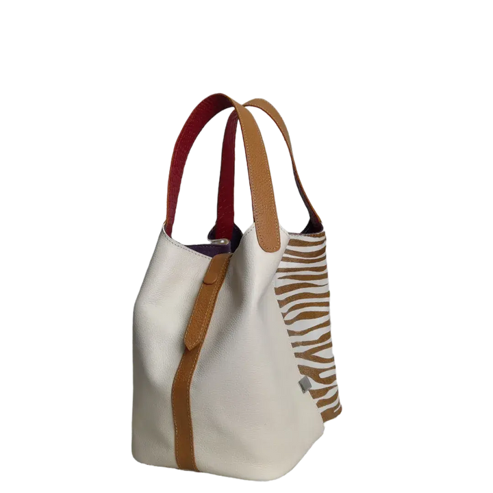 Eva Zebra Leather Women's Bag in Talc