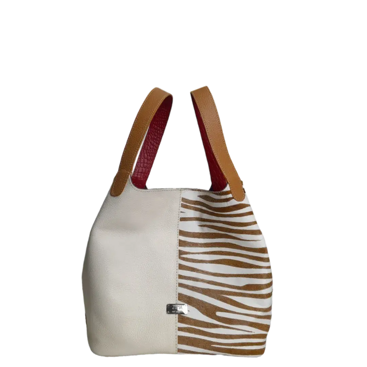 Eva Zebra Leather Women's Bag in Talc