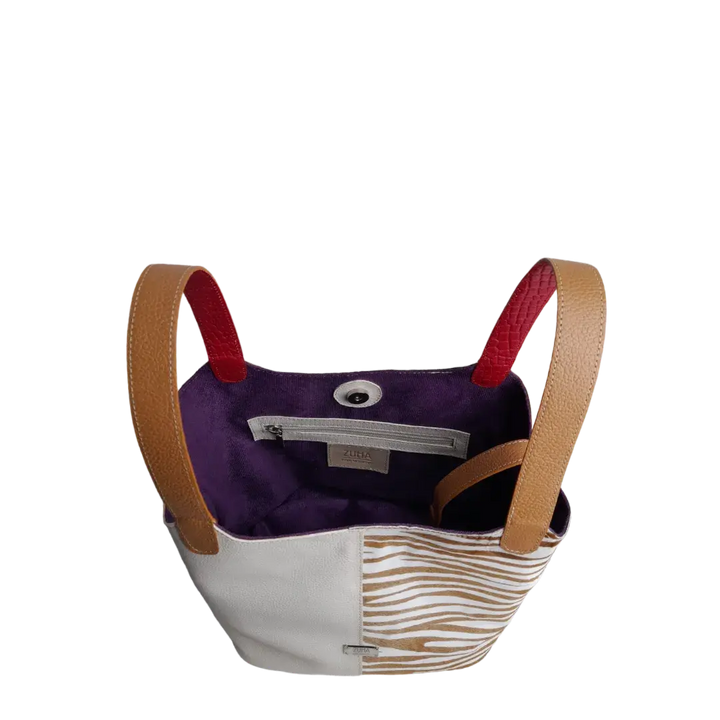 Eva Zebra Leather Women's Bag in Talc