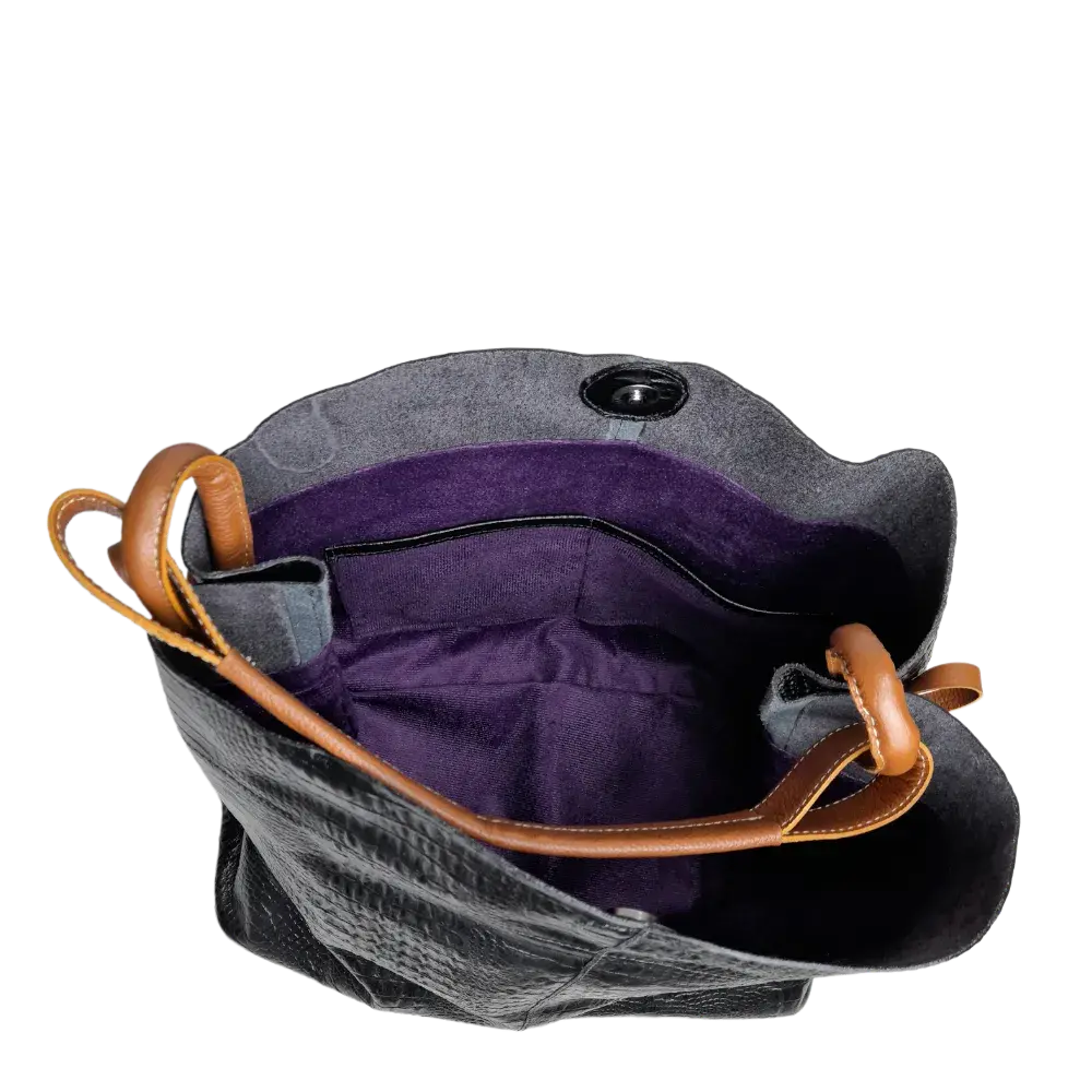 Aubrey Black Leather Handbag for Women - Reptile Texture