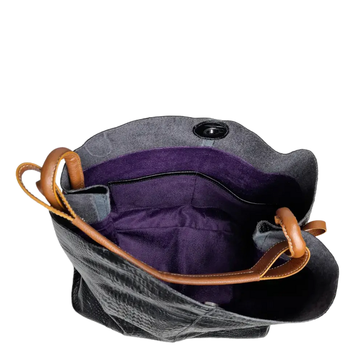 Aubrey Black Leather Handbag for Women - Reptile Texture