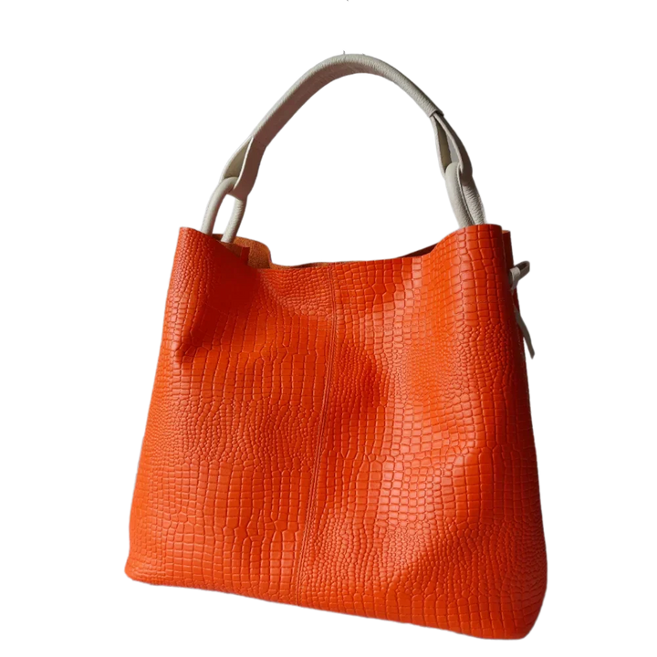 Aubrey Orange Leather Handbag for Women - Reptile Texture