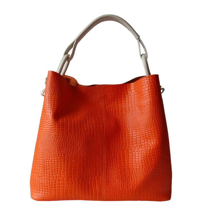 Aubrey Orange Leather Handbag for Women - Reptile Texture