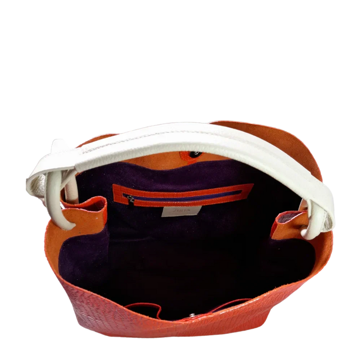 Aubrey Orange Leather Handbag for Women - Reptile Texture