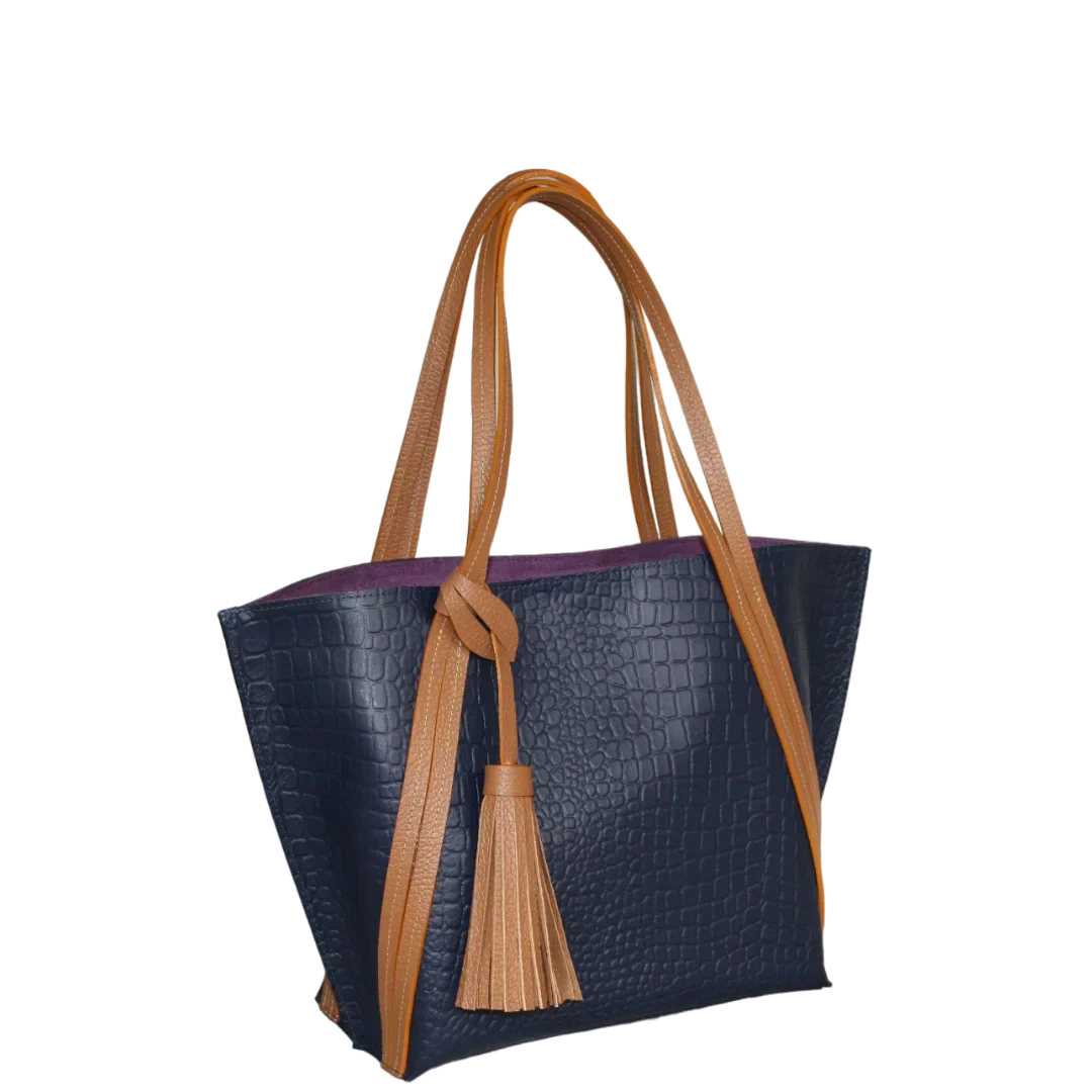 Eleonora Dark Blue Reptile Leather Handbag for Women