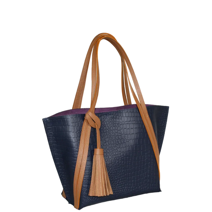 Eleonora Dark Blue Reptile Leather Handbag for Women