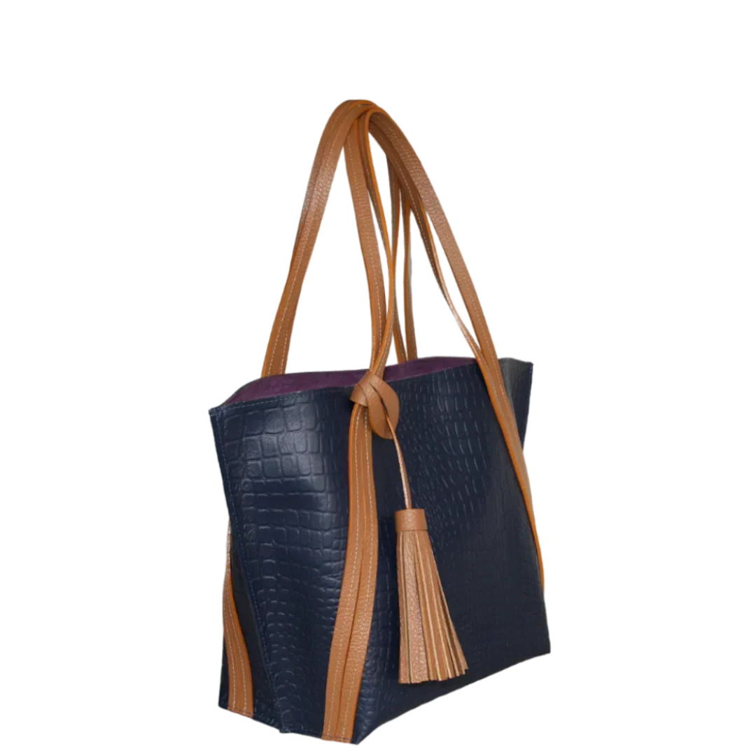 Eleonora Dark Blue Reptile Leather Handbag for Women