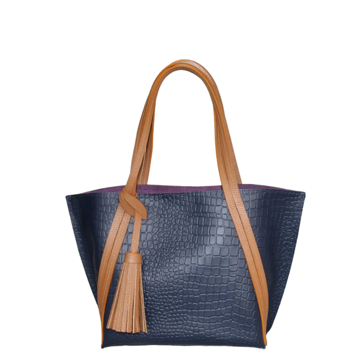 Eleonora Dark Blue Reptile Leather Handbag for Women