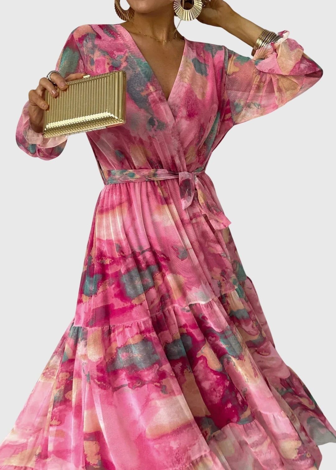 Amber - Long Sleeve Floral Print Maxi Wrap Dress