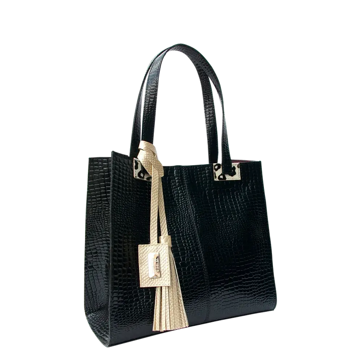 Sara Women's Black Reptile-Pattern Leather Handbag