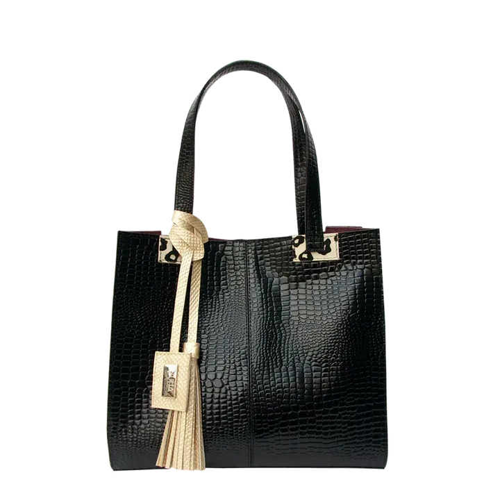 Sara Women's Black Reptile-Pattern Leather Handbag
